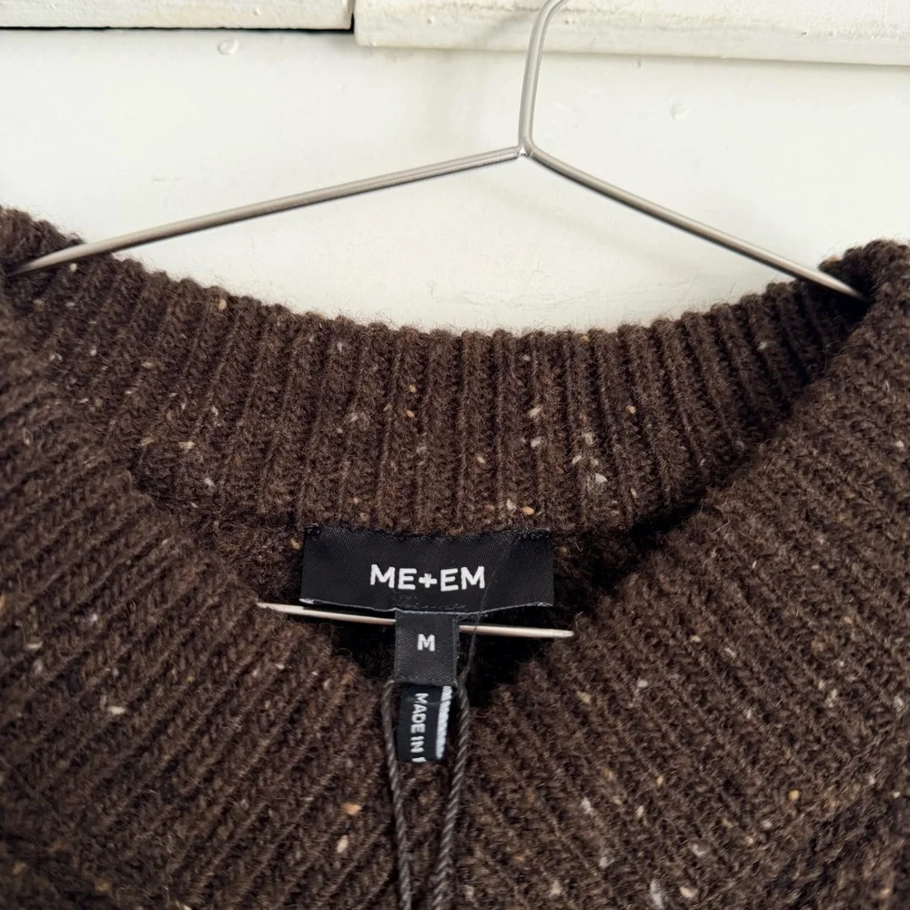 ME+EM Soft Donegal Tweed High V-Neck Crop Jumper - Chocolate - Picture 4 of 7